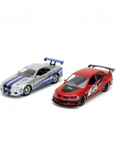 Jada Fast And Furious Mitsubishi Lancer Evolution Ix Brian's Nissan Skyline GT-R(R34) Model Araba