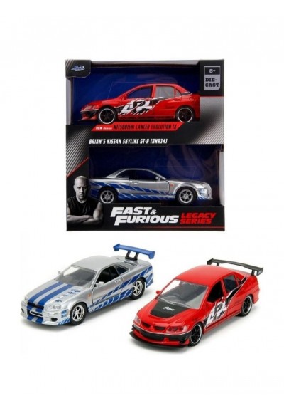 Jada Fast And Furious Mitsubishi Lancer Evolution Ix Brian's Nissan Skyline GT-R(R34) Model Araba